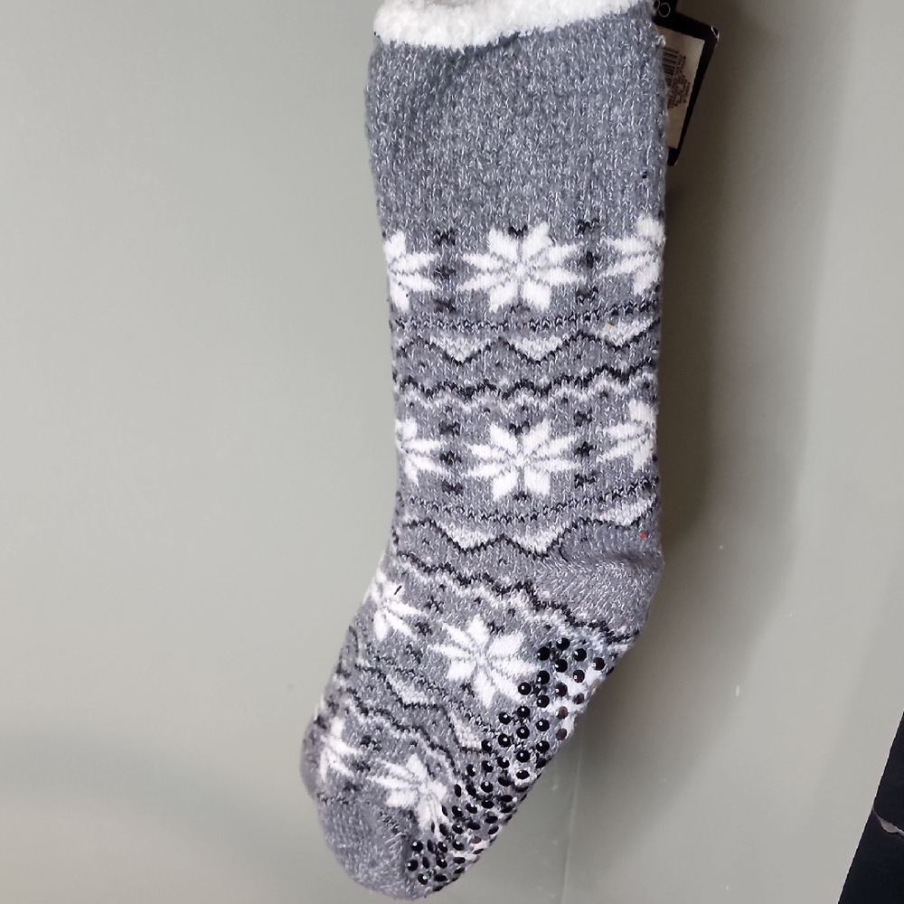 Gray and White Snowflake Knit Socks